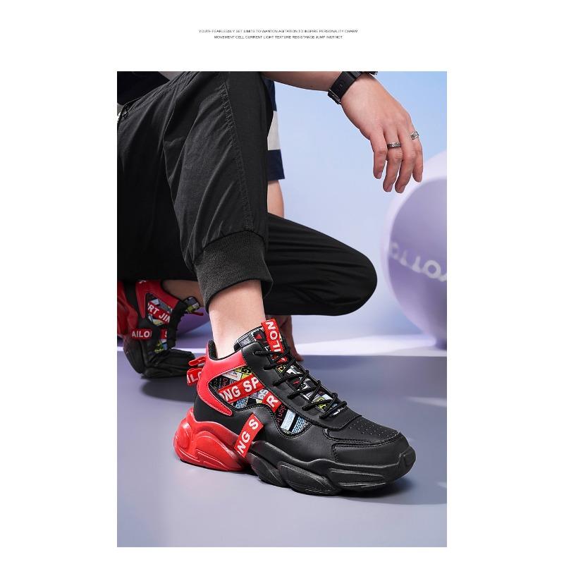 Men's High-top Chunky Sneakers Colorblock Breathable Non-slip Casual Sports Shoes