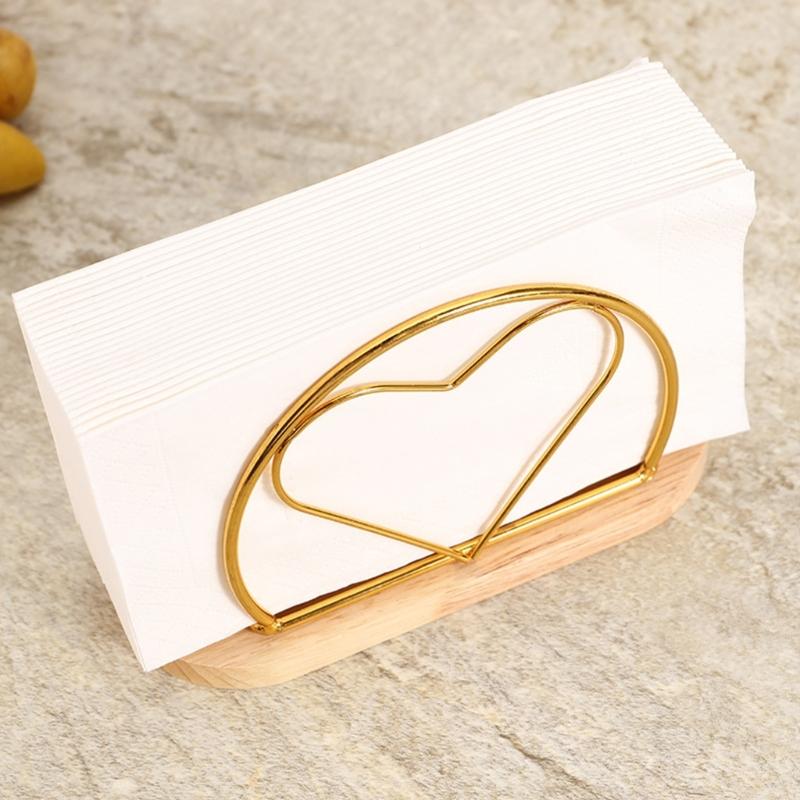 Portatovaglioli Design a Cuore, Supporto da Tavolo in Filo Metallico con Base in Legno per Bancone Cucina Tavolo da Pranzo Espositore