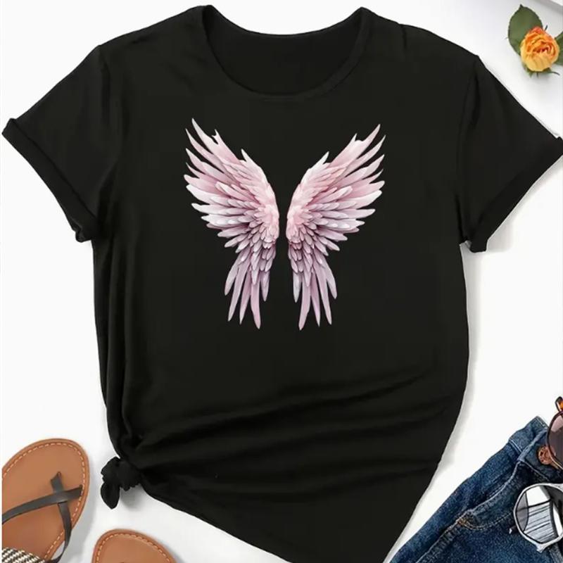 

Модная женская футболка с принтом «Красивые крылья», забавная повседневная футболка с круглым вырезом и короткими рукавами, летняя женская футболка 8XL чёрный