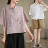 DIMANAF 2026 Women Plus Size New Summer Blouse Shirt Short Sleeve Embroidery Casual Loose Lady Tops Shirts Cotton