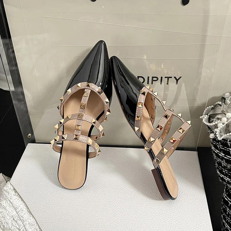 Summe Women Shoes Rivet Slipper Pointed Toe Casual Sandals Girl Street Beautiful Slides