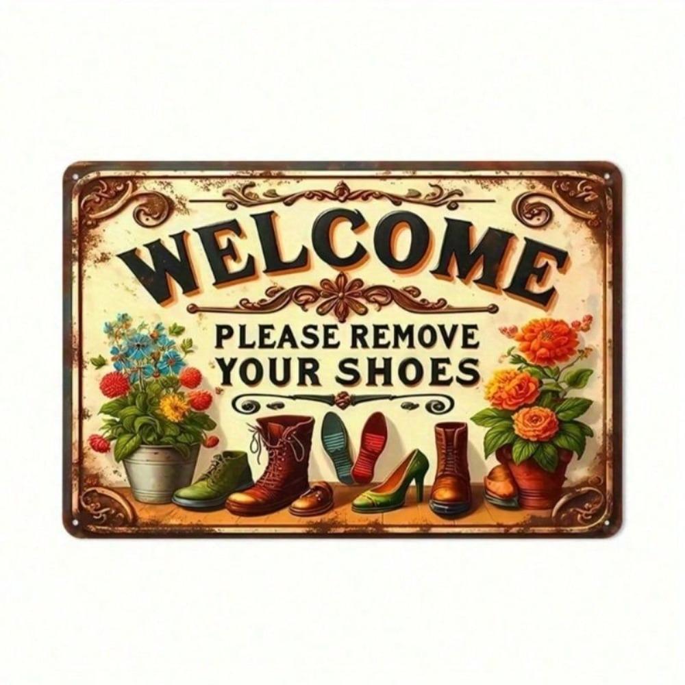 Vintage Metal Sign Remove Shoes 20x30cm Entryway Door Decor