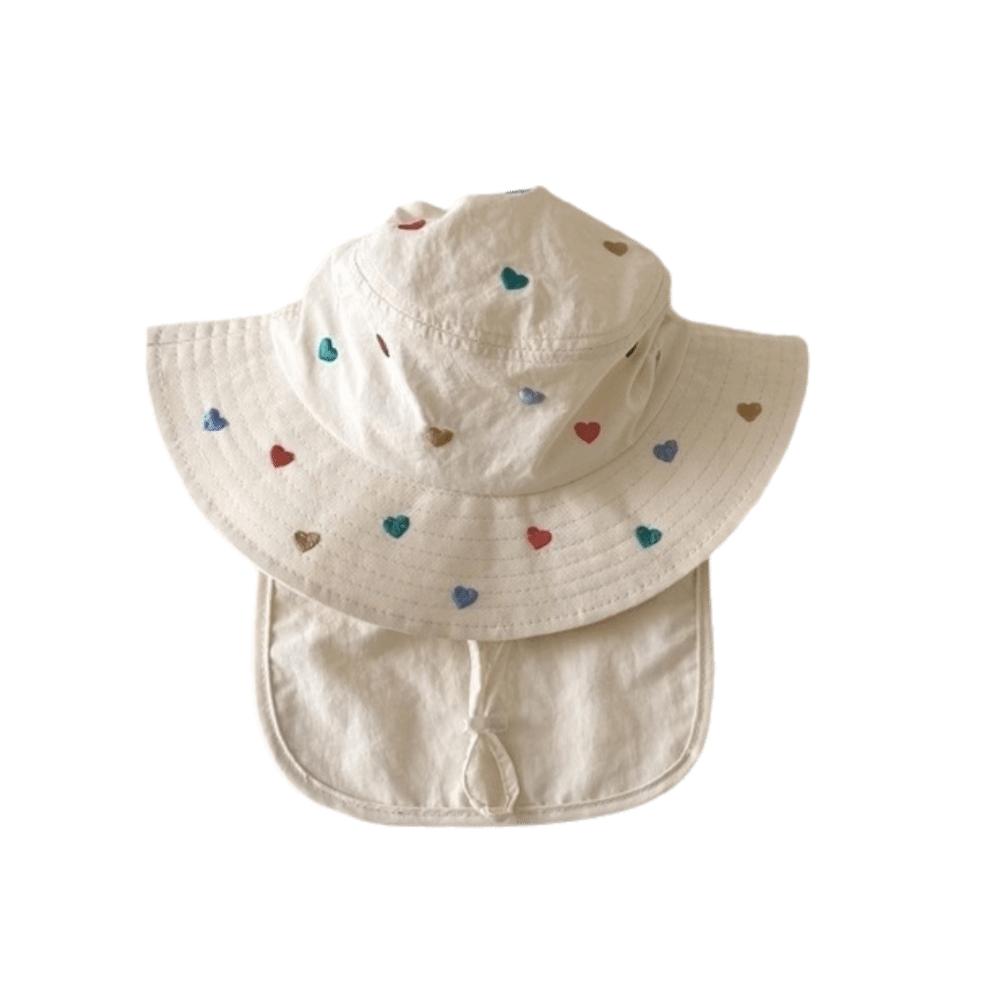Cartoon Print Children Sun Hat Polyester Fisherman Hat Cute Quick Drying Bucket Hat Daily Wear M-White Heart