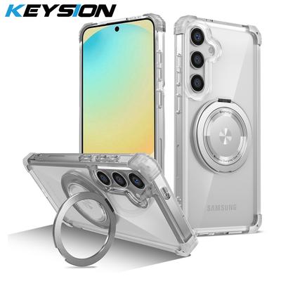 KEYSION Carcasă transparentă MagSafe pentru Samsung Galaxy S24 FE 5G, inel magnetic la 360°, suport pentru încărcare wireless, husă transparentă pentru telefon