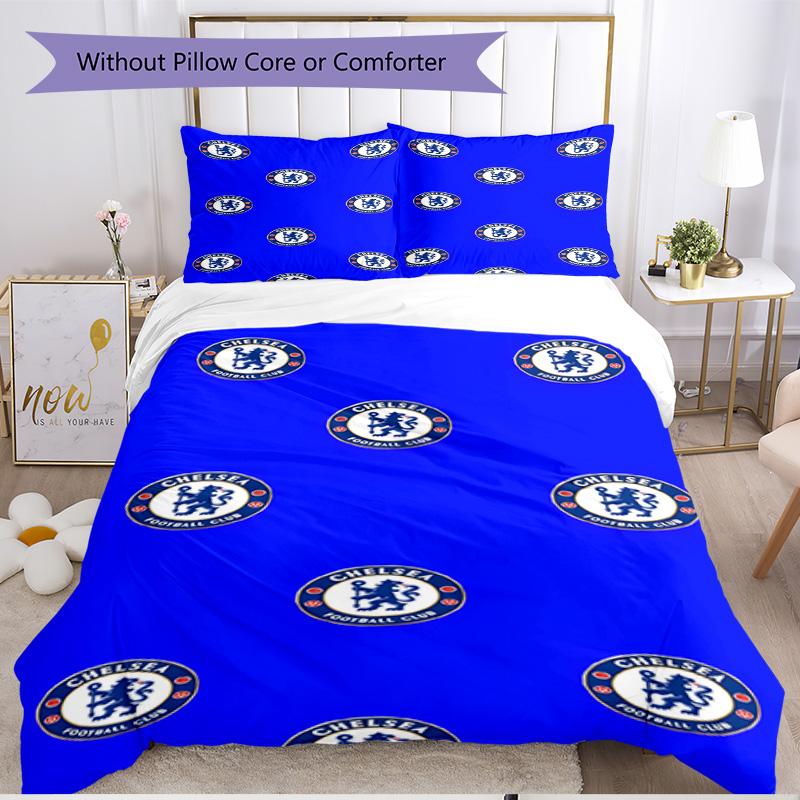 3pcs Duvet Cover Set (1*Duvet Cover + 2*Pillowcase, Without Core), Chelsea F.C Print Soft All‑Season Bedding Set, Home Bedroom Decor Gift