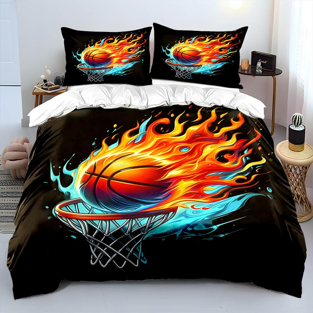Fiery Basketball In Action Print Soft Comfortable Duvet Cover Bedding Set Included 1*Duvet Cover  2*Pillowcases Luxury Gifts