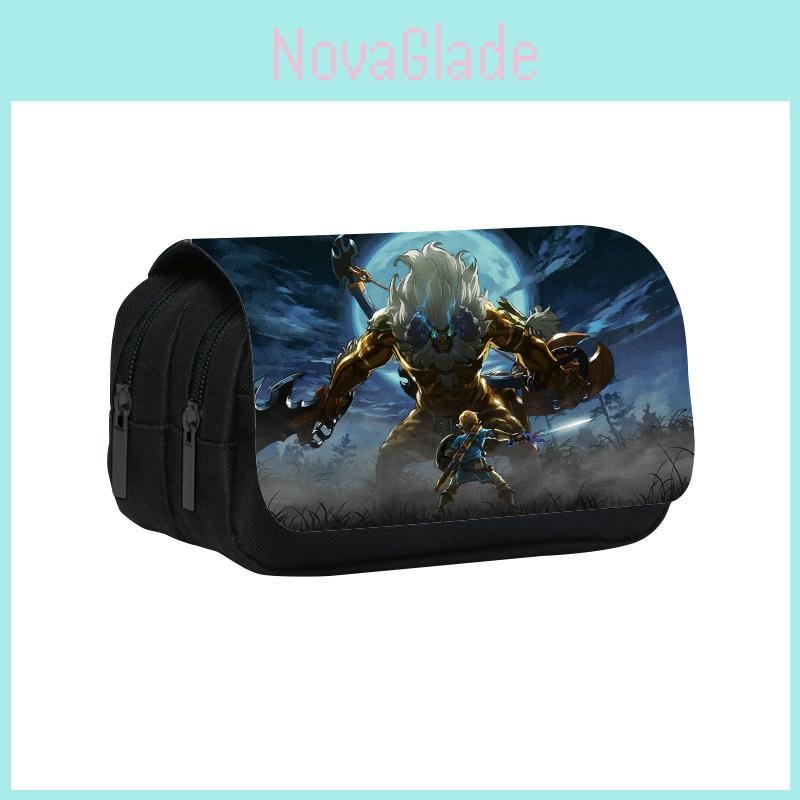 Zelda Themed Pattern Double Layer Flip Cover Stationery Storage Pencil Bag For Students And Office Use