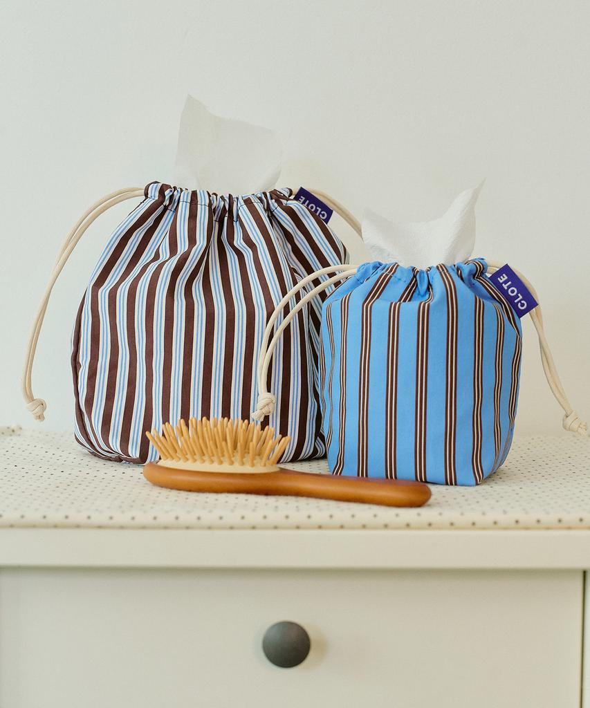 Clote String Pouch Mini - Striped Dark Blue