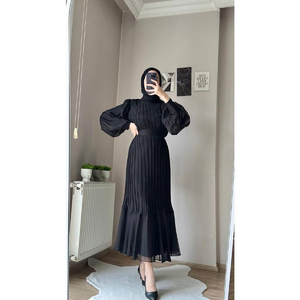 Pleated Janjan Chiffon Dress