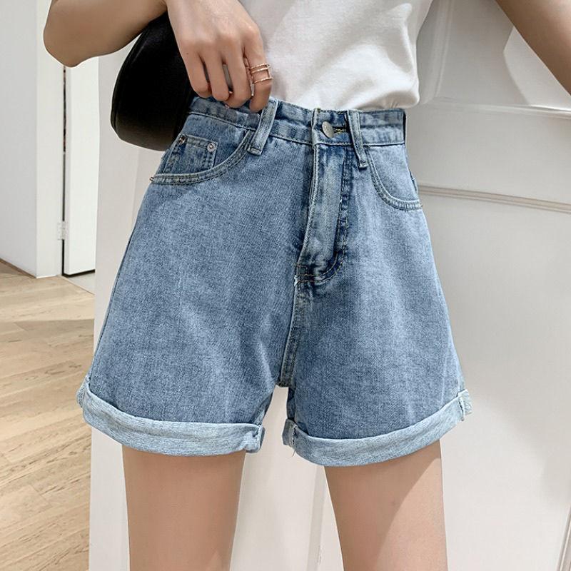 Comfortable Skinny Fashionable and Versatile High-waisted Denim Shorts Female Summer Loose Thin Casual Wide-legged Rolled Straight A-line Pants