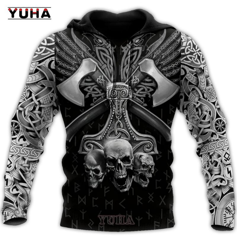 Gensere for menn 3D Print Vikings Classic Wolf Herre Hettegensere Jakke Vår Høst Mote Gensere Hip Hop Punk Oversized Clo