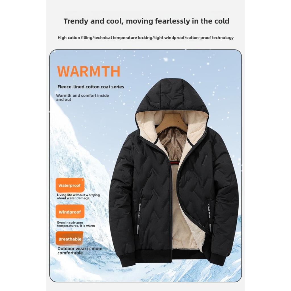 Cotton Jacket Men's Thick, Plus Size Men's Mid To Long, Down Cotton Jacket with Added Fleece and Increased Thickness for Warmth