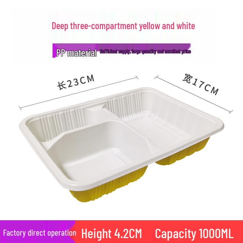 Four-Grid Disposable Plastic Bento Lunch Box with Lid, Multi-Compartment Food Packaging Container.