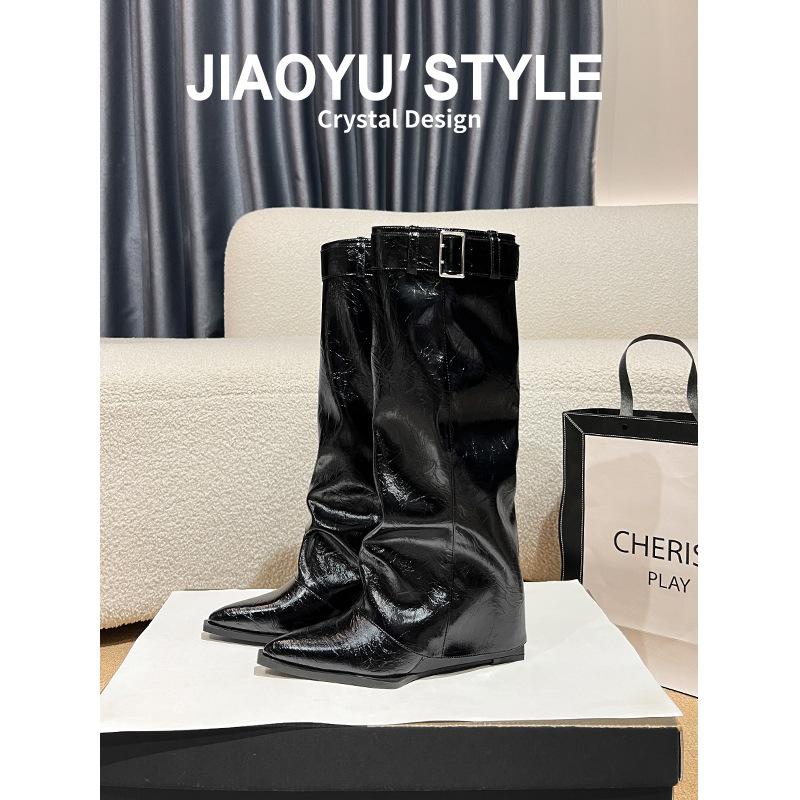 Genuine leather~ 5cm thick bottom heightening flip-flops women's outer wear 2025 summer new fashion casual one-pedal cool slippers