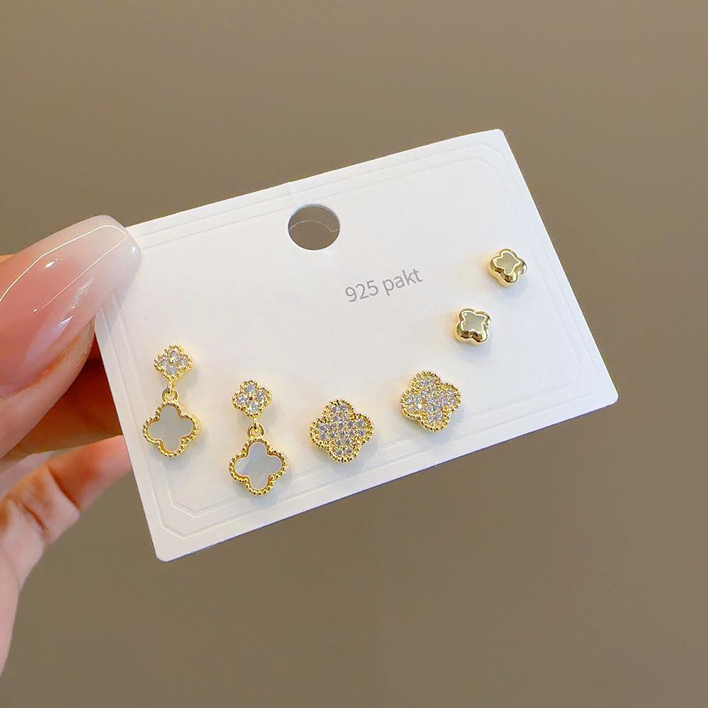 Cross-Border Fashion: Geometric Heart & Butterfly Earrings Set with S925 Silver Needle