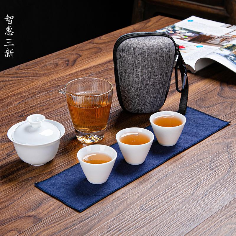 Ceramic Glass Travel Tea Set Portable Quick-off Cup Chinese Kungfu Tea Set Net Celebrity Gift Set L12