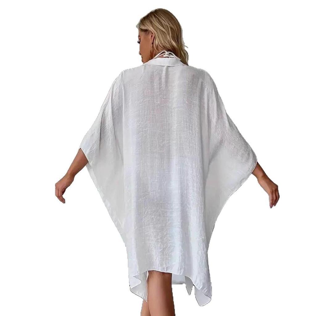 Bamboo Cotton Solid Beachwear Cover-up Cardigan Dress