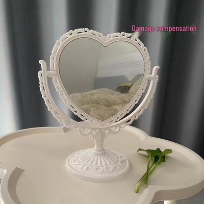 Korean Style Heart-Shaped Double-Sided Retro Makeup Mirror with Small European Desktop Design