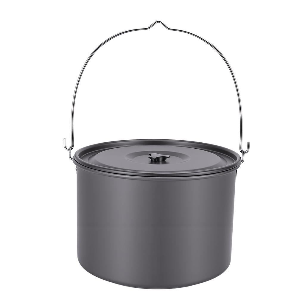 Camping Soup Pot Cookware with Lid 15L Large Outdoor Portable Hanging Pot Cooking Set for 8-10 People