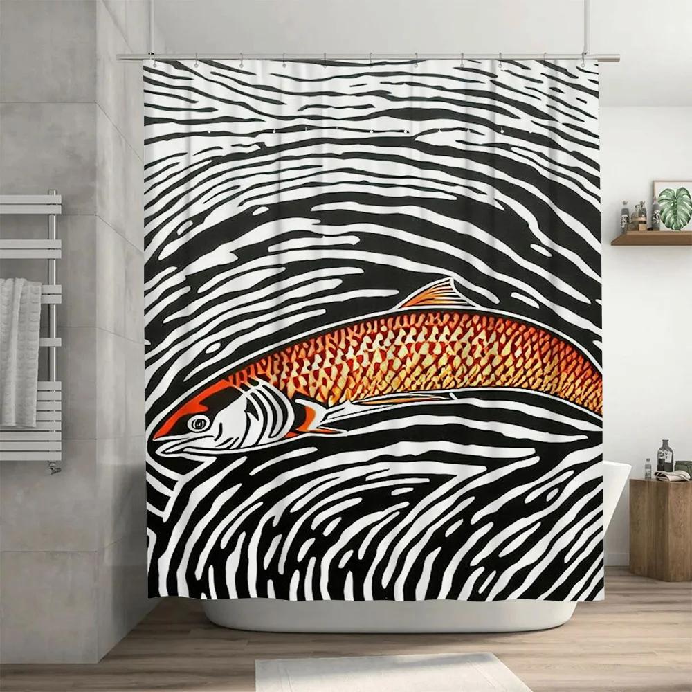 Zebra Print Shower Curtain featuring a striking fish design for modern bathrooms waterproof, durable fabric curtain perfect for