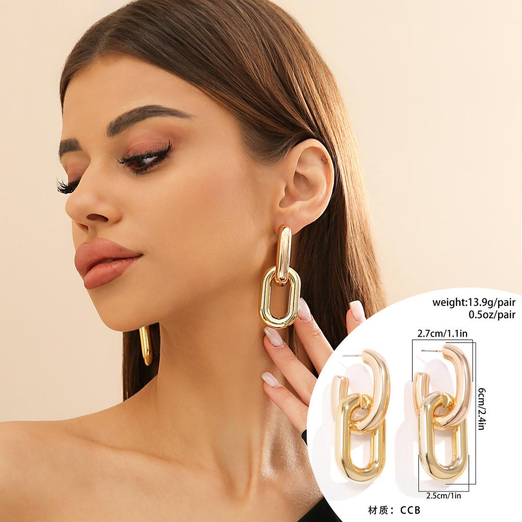 Accessories, Metal Wind Rings, Thick Chain Studs, Sweet and Cool Design, Simple Geometric Earrings for Women