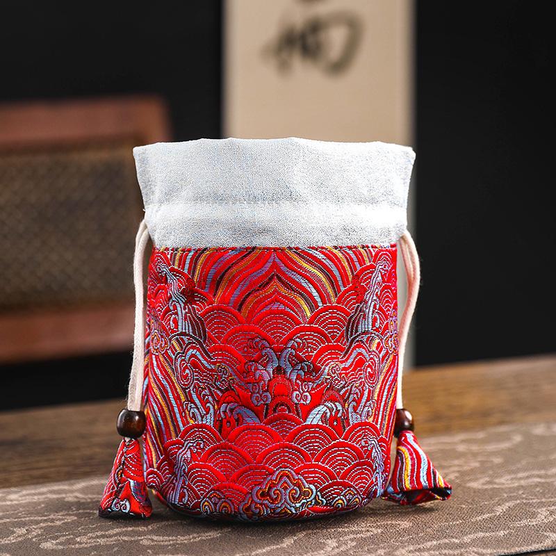 Tea Cup Storage Hand-held Cloth Bag Owner's Single Cup Silk Storage Bags Cotton Drawstring Protective Bag with Added Drawstring