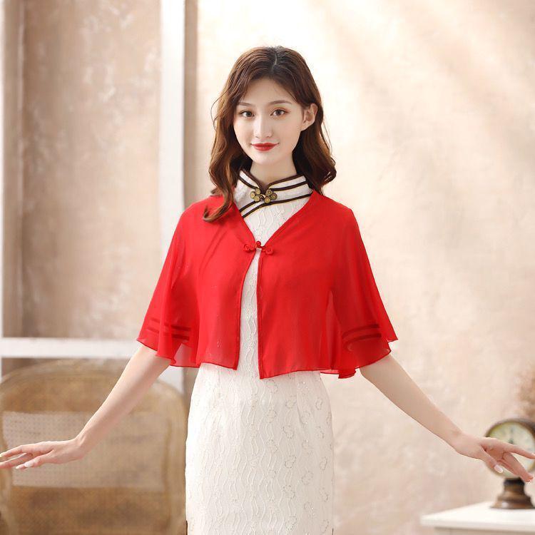 Dámská lehká šifonová sluneční ochrana s pláštěnkou a šaty čínského střihu