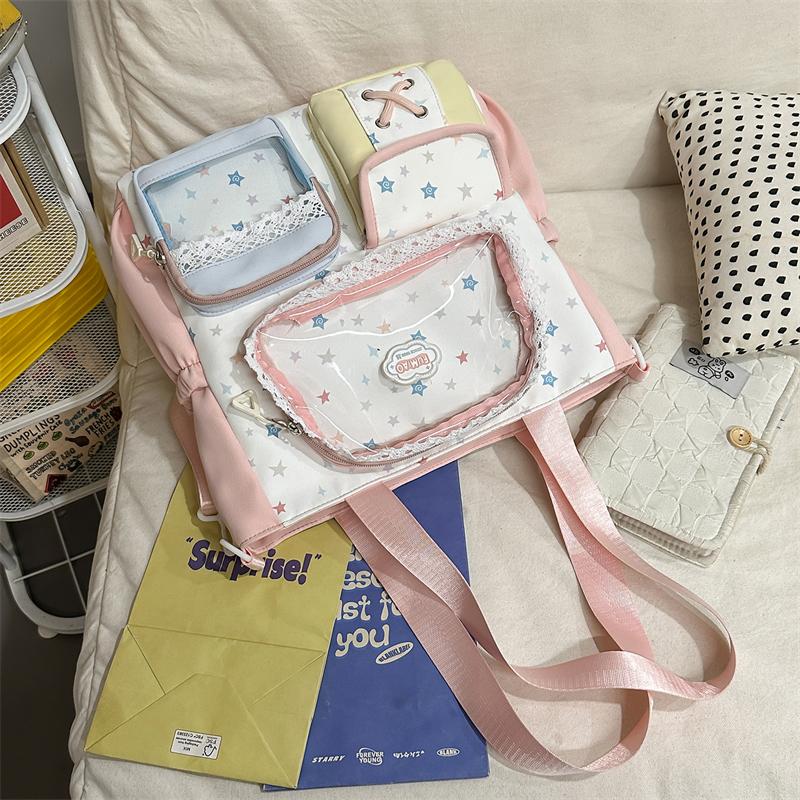 Women's Contrast Shoulder Bag Stars Print College Style Crossbody Bag