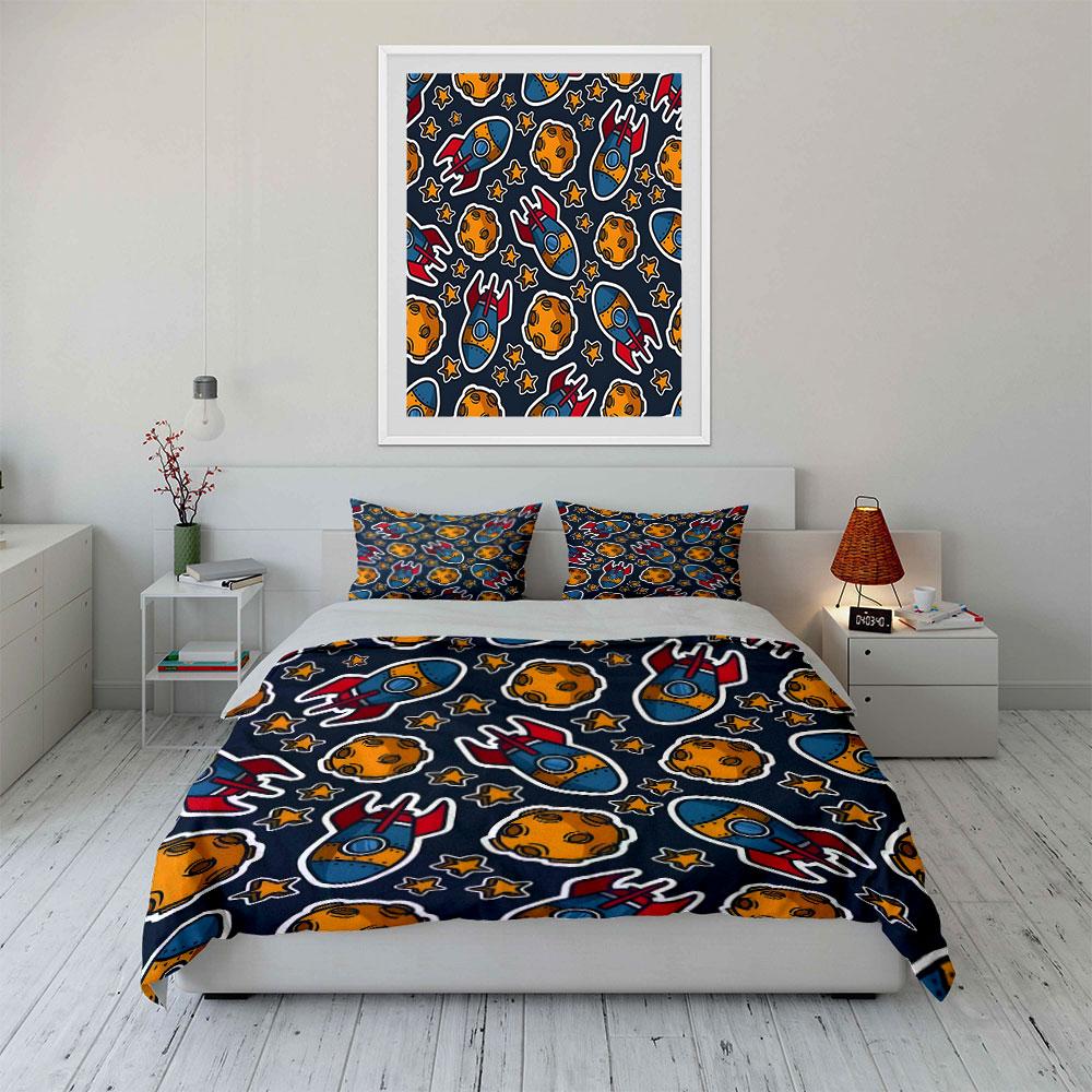 "Space Themed Bedroom Decor Set" Bedding Set with 1 Duvet Cover 2 Pillowcases Single Double King Queen, Gift