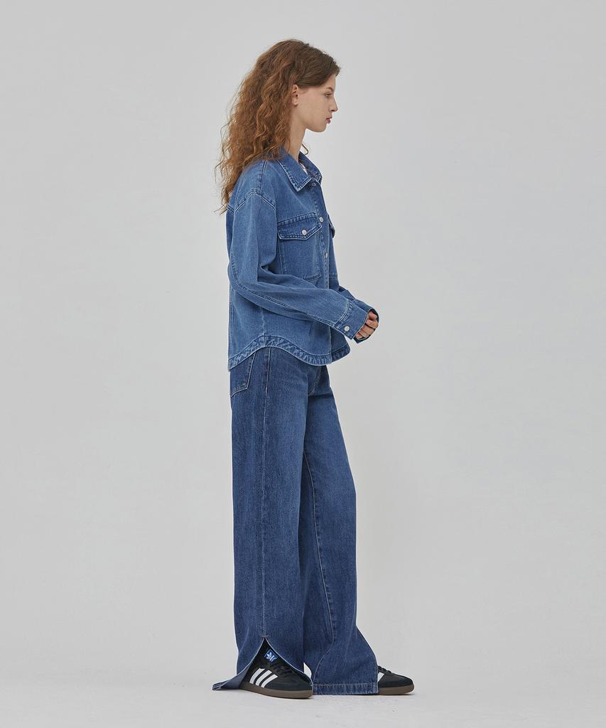 RYUL+WAI Denim Round Hem Oversized Shacket Indigo
