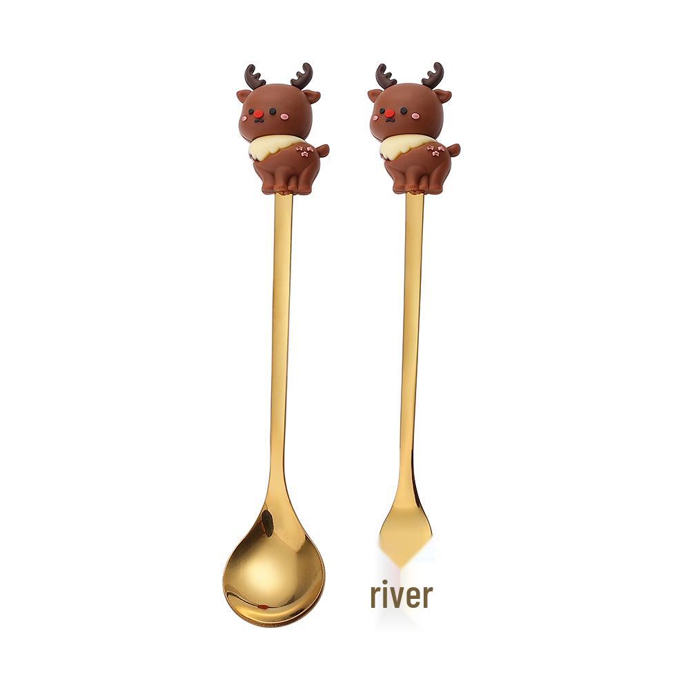 Cartoon Rabbit Christmas Dessert Spoon and Fork Set - Cute Party Favor Stirring Spoon