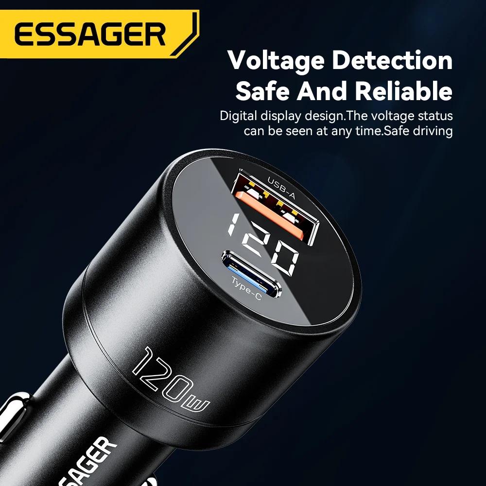 Essager Încărcător auto PD 120W Încărcător super rapid QC 4.0 PD 3.0 pentru iPhone 15 14 Încărcător USB tip C Samsung Încărcător portabil pentru telefon