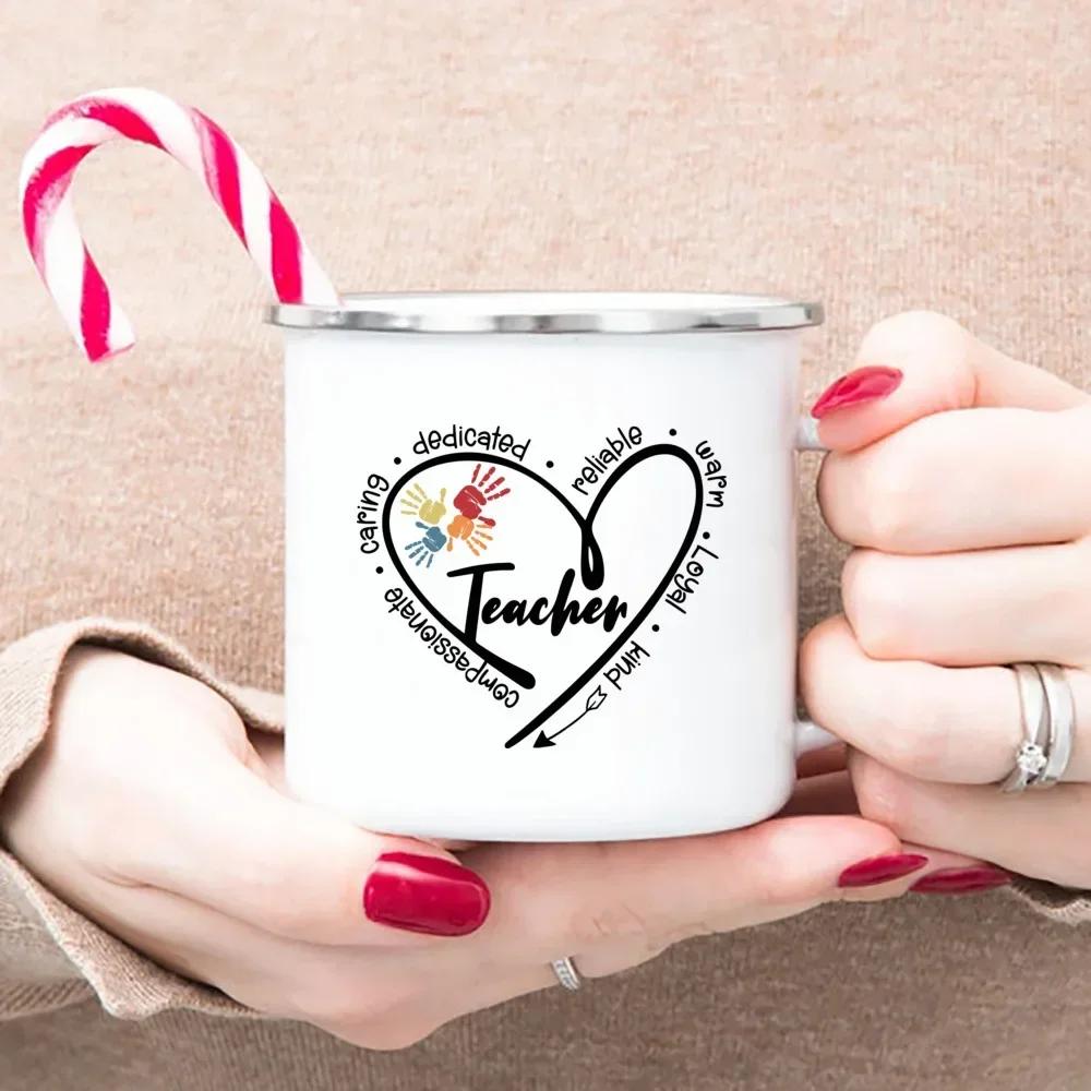Teacher's Day Stationery Heart Apple Enamel Mugs Handle Cups Coffee Tea Milk Mugs Bonfire Party Best Gifts for Teacher