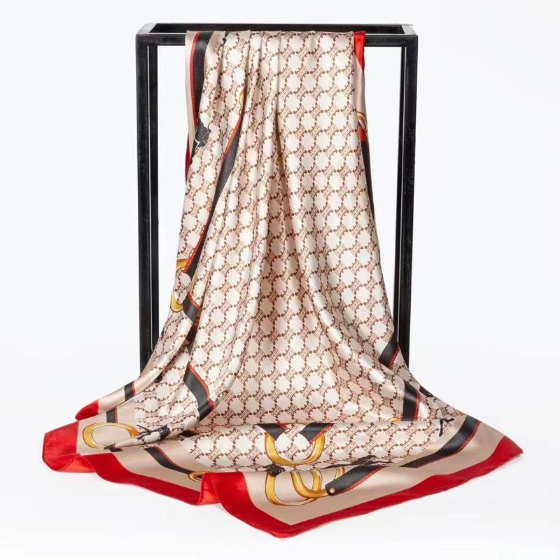 Simulation Silk Scarf Spring and Summer Versatile Sunshade 90 Square Scarf Painted Pearlescent Color Ding Women's Square Scarf Silk Scarf