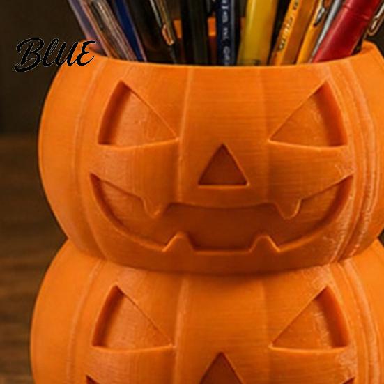 Cute Desk Accessories 3D Printed Double Pumpkin Pen Holder Stacked Desktop Organizer Shaped Organizer Halloween Stationery Storage Container