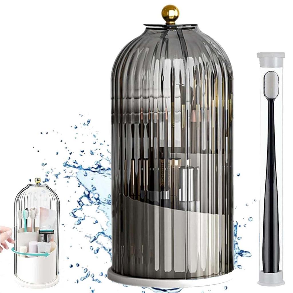 Makeup Brush Holder With Lid, 360° Rotating Makeup Organizer Clear Makeup Brush Organizer Makeup Holder Makeup Vanity Organizer Make Up Brush Holder