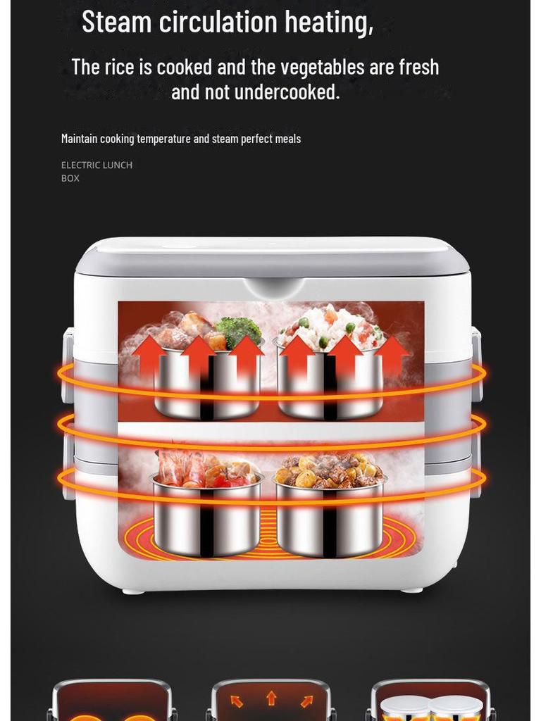 Portable Electric Lunch Box for Heating, Steaming, Cooking, and Warm Food Storage - Ideal for Office Workers