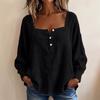 Women's Corduroy Square Neck Long Sleeve Buttoned Half Placket Pullover Top
