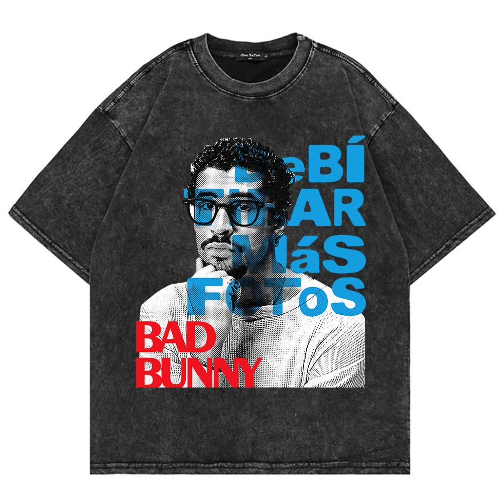 

100% Cotton Vintage Washed Bad Bunny Debí Tirar Más Fotos World Tour 2026 2027 T Shirt Women DTMF Funny Frog Oversize Tees Tops 5XL