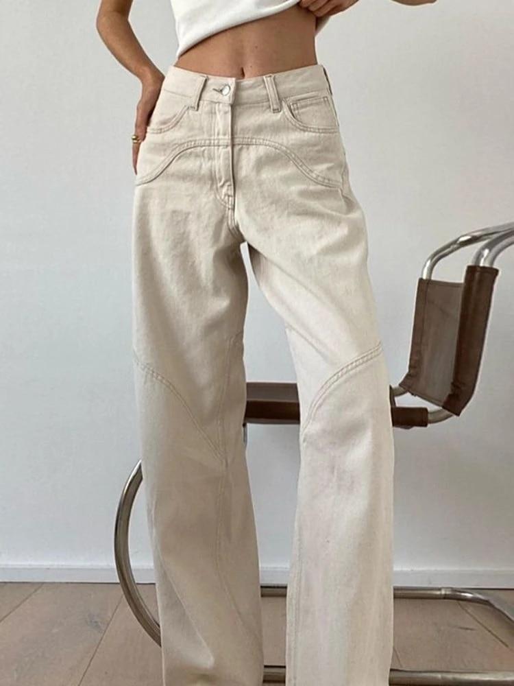 Nuovi Jeans Baggy Vintage Beige anni 2000 Donna Y2k Harajuku Vita Alta Pantaloni Denim Femminili Moda Retro Estetica anni '90 Pantaloni Ampi 2024