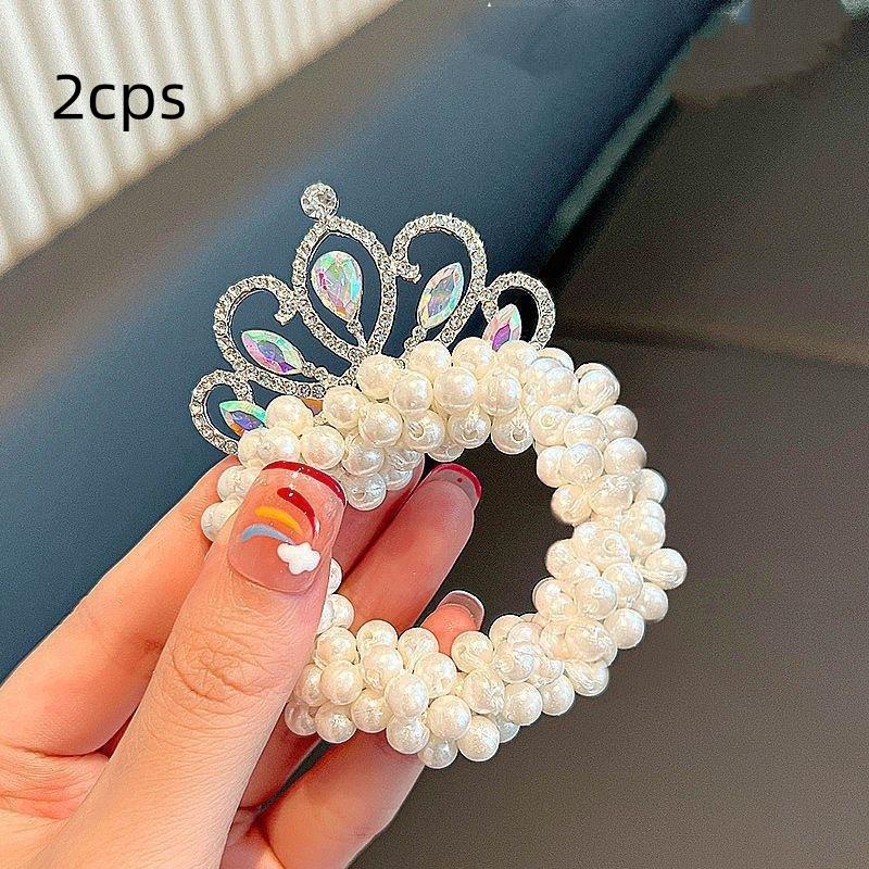 2 Stück Neue Mode Perlenkrone Prinzessin Niedliche Kinder Elastische Haarbänder Kinder Haargummis Mädchen Haaraccessoires Baby Kopfschmuck