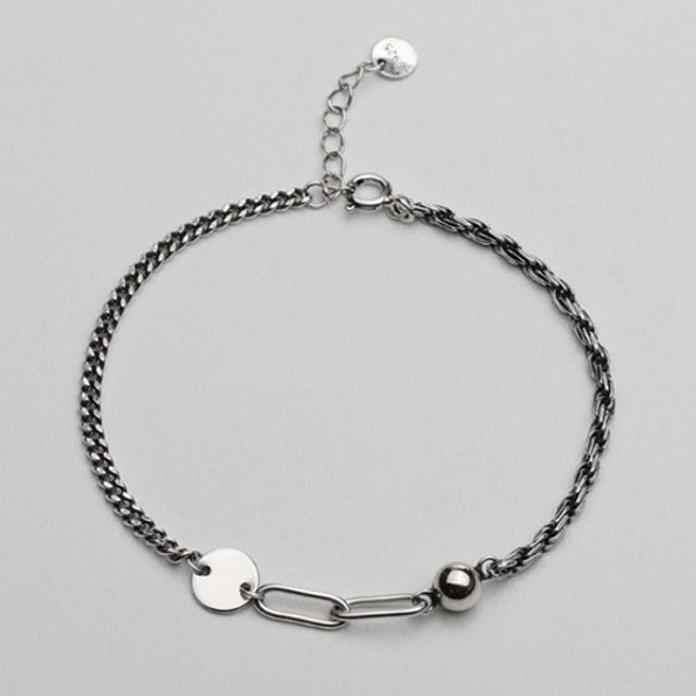[As Little] Chain Silver Bracelet Mixed Silver 925 Rope Curb Link Fashion
