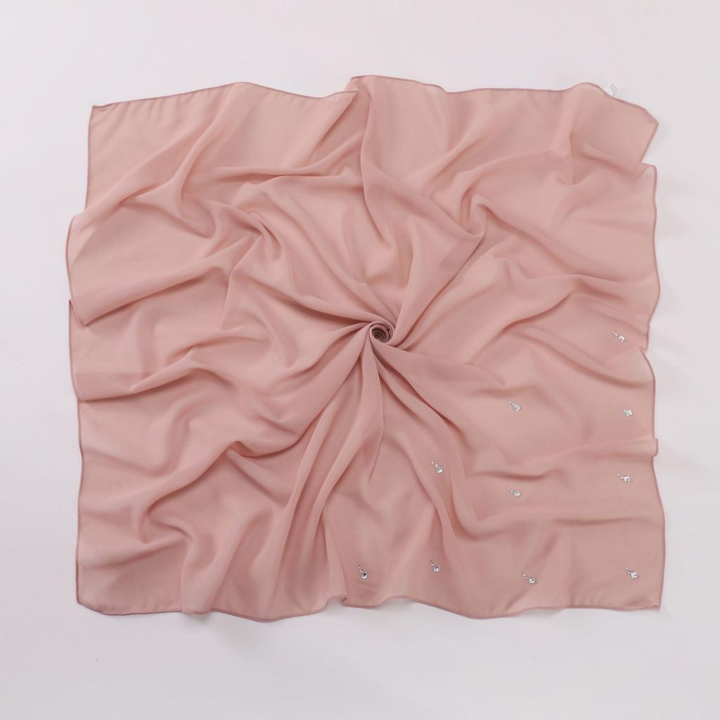 New Arrival Pearl Chiffon Drop-Shaped Rhinestone Square Scarf, High-Quality Hijab for Malaysian Malay Women