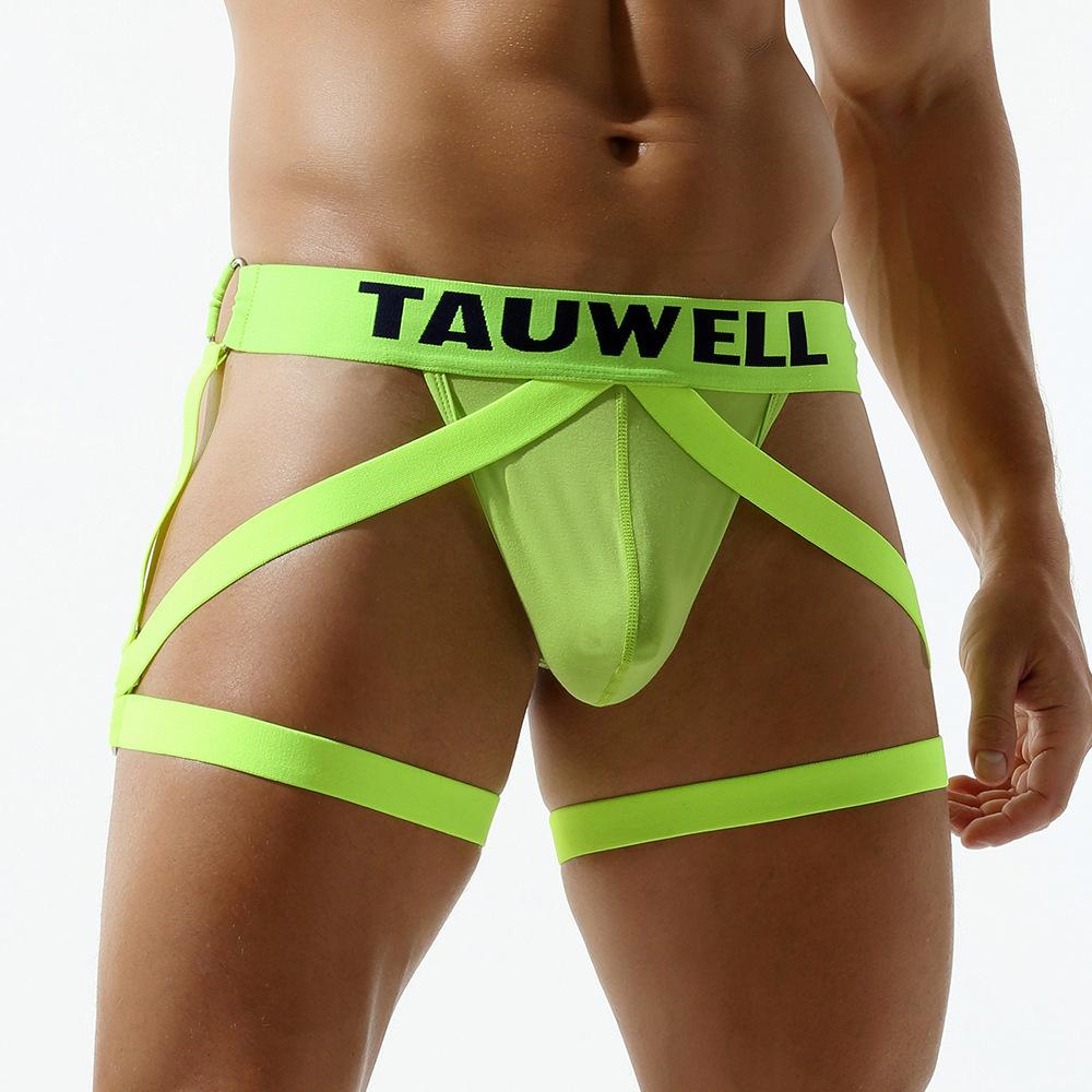 Men's Sexy Lingerie Thong Hollow See-Through Bondage Underwear Briefs High Stretch Breathable Leg Belt Thongs