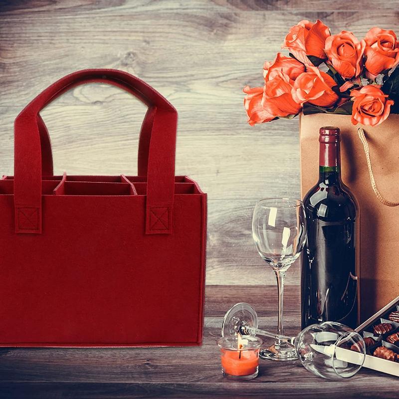 6-grid Felt Bottle Clamp Bag Grey Protective Wine Storage Pouchs Portable Handheld Red Wine Bag Suitable for Weddings, Birthdays and Family Gatherings