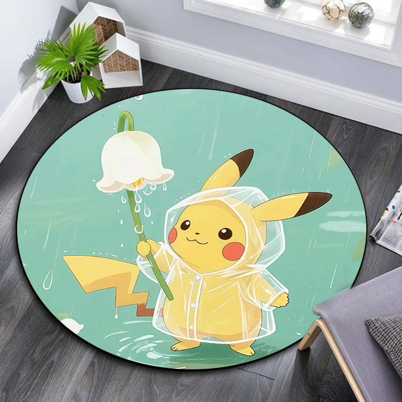 Pikachu,Round Area Rug,Carpet Rug for Living Room Bedroom Sofa Playroom Decor,Non-slip Floor Mat