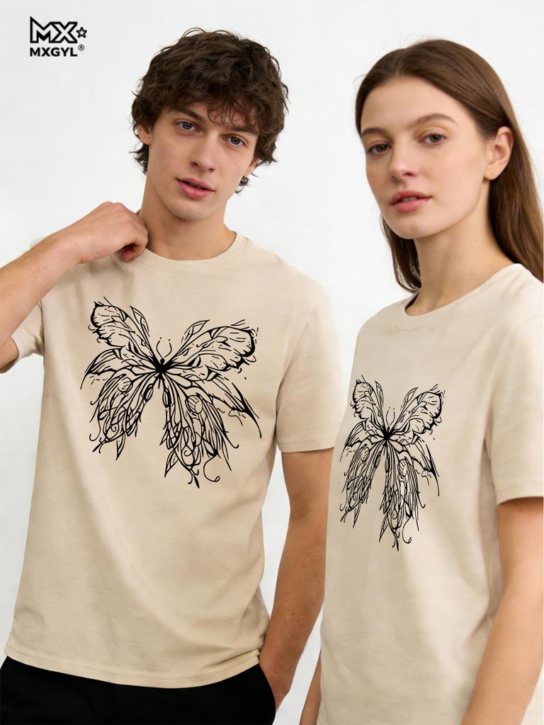2026 New Style Butterfly Trend Summer Clothes Clothing Ladies Print Fashion T-shirts Short Sleeve Couple Tops Graphic Tee