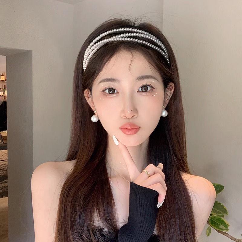 "2024 French Romantic Pearl Headband: Super Fairy, High Skull Top, Internet Celebrity Style, Face Wash Hairpin Headdress"