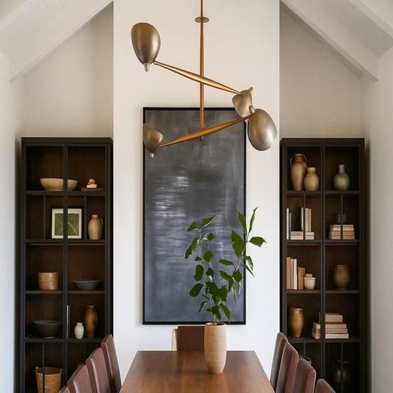 Mid Century Modern Sputnik Chandelier: Brass  Iron Diabolo Shade Ceiling Light