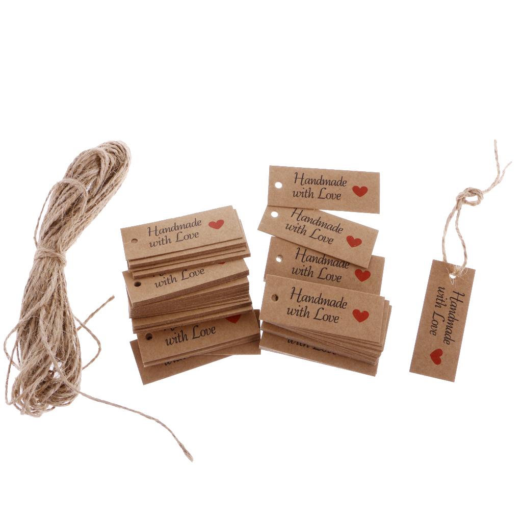 100 Vintage Kraft Paper HANDMADE WITH LOVE Gift Tags Wedding Favors Labels